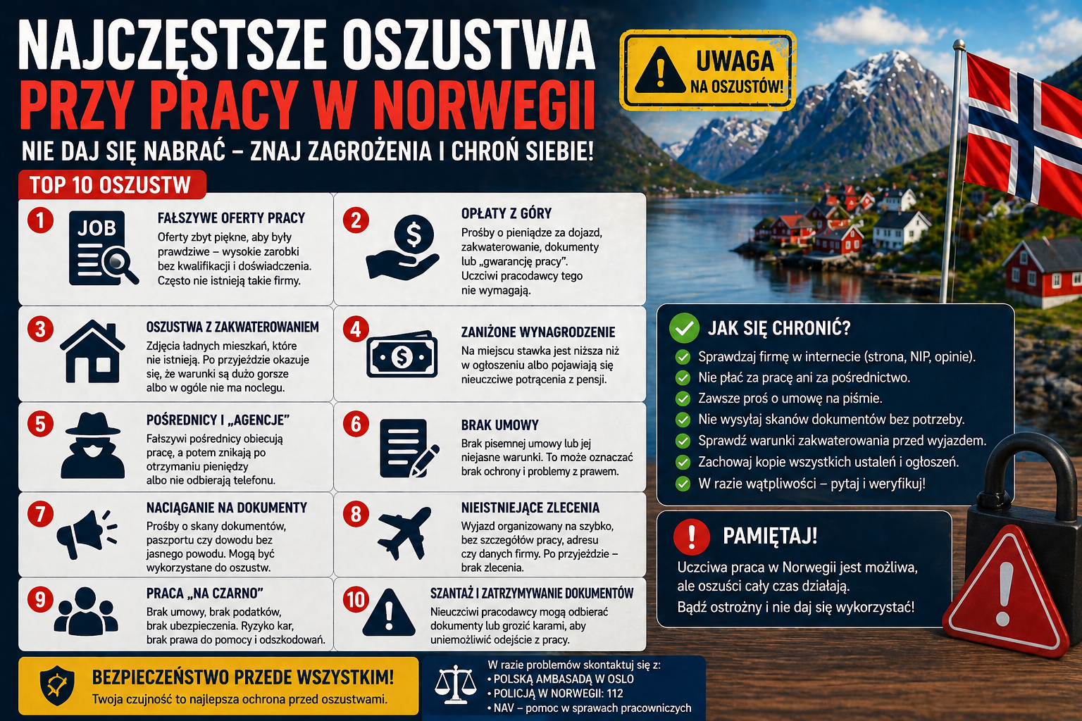 Najczęstsze oszustwa przy pracy w Norwegii